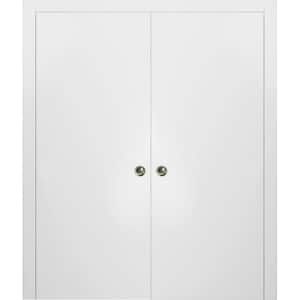 Planum 0010 36 in. x 80 in. Flush White Finished Wood Sliding Door with Double Pocket Hardware