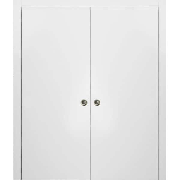 Sartodoors Planum 0010 56 in. x 84 in. Flush White Finished Wood Sliding Door with Double Pocket Hardware