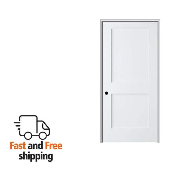 Shaker Flat Panel 30 in. x 80 in. Right Hand Solid Core Primed HDF Single Pre-Hung Interior Door with 4-9/16 in. Jamb