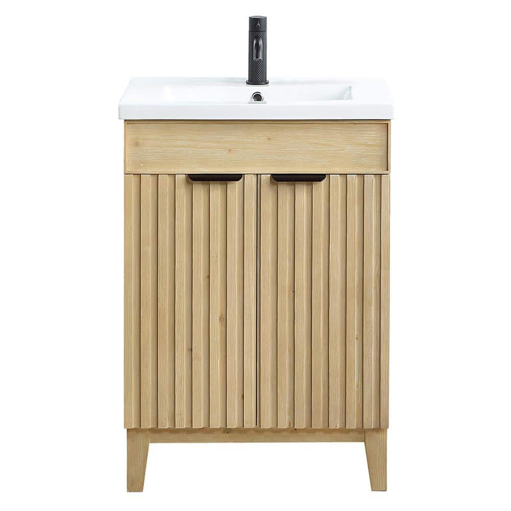 Palos 24 in.W x 18.1 in.D x 34.8 in.H Single Sink Bath Vanity in Natural Brown with White Ceramic Basin Top -  ROSWELL, 807624-SN-WH-NM