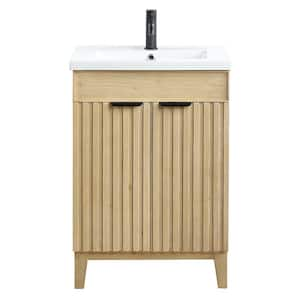 Palos 24 in.W x 18.1 in.D x 34.8 in.H Single Sink Bath Vanity in Natural Brown with White Ceramic Basin Top