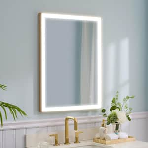 24 in. W x 32 in. H Rectangular Aluminum Framed LED Anti-Fog Wall Mount Bathroom Vanity Mirror with Light in Gold