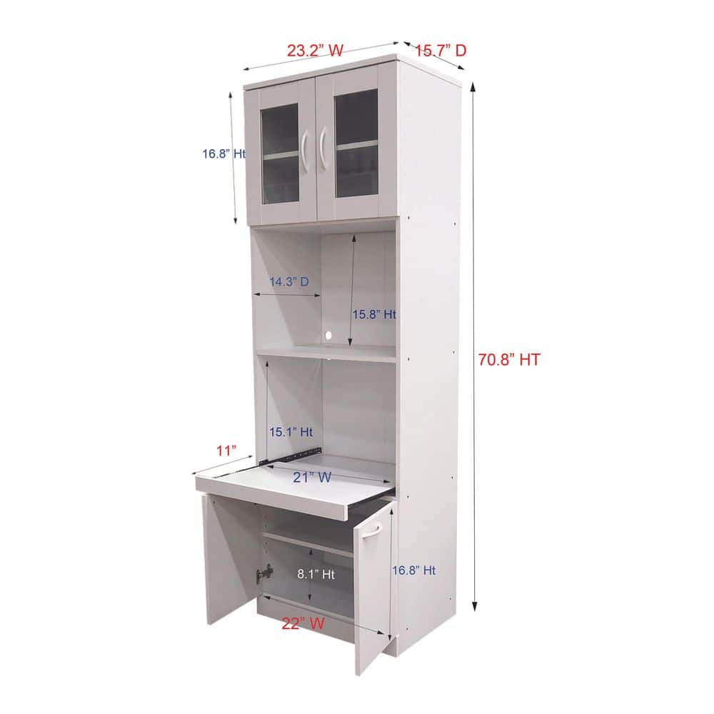 Danbury Tall White Laminate Kitchen Storage Cabinet with Glass Doors
