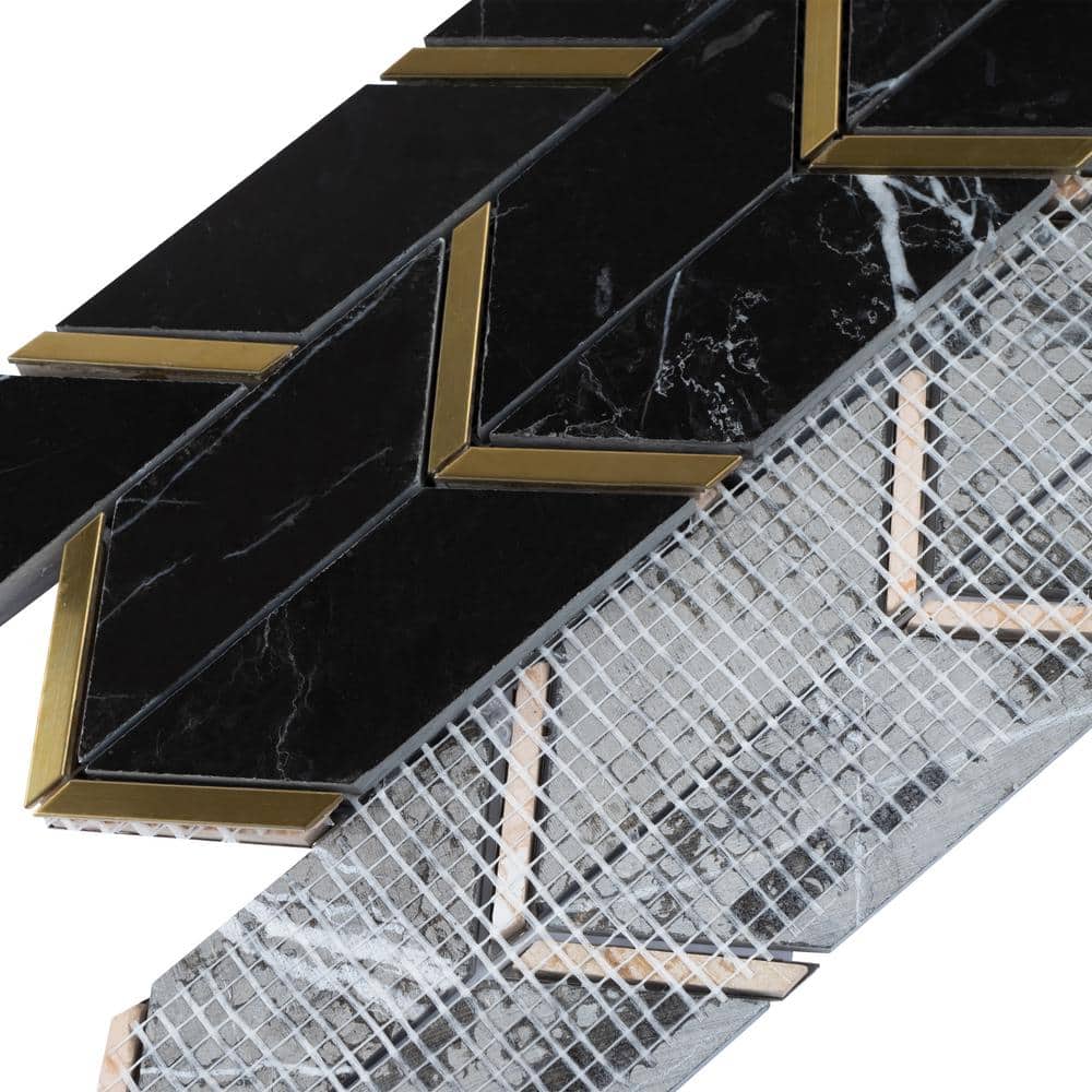 Black and Gold Chevron Marble Mosaic Wall Tile
