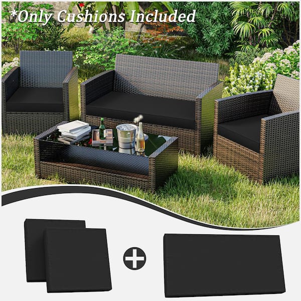 36 in. x 18 in. (3-Piece) Outdoor Patio Replacement Seat Cushions Fit for Loveseat Lounge Chair Furniture Black