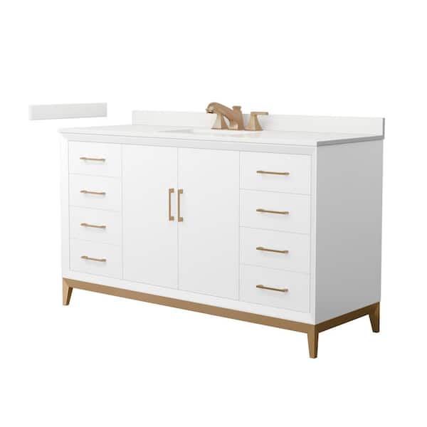 Amici 60 in. W x 22 in. D x 35.25 in. H Single Bath Vanity in White with White Quartz Top