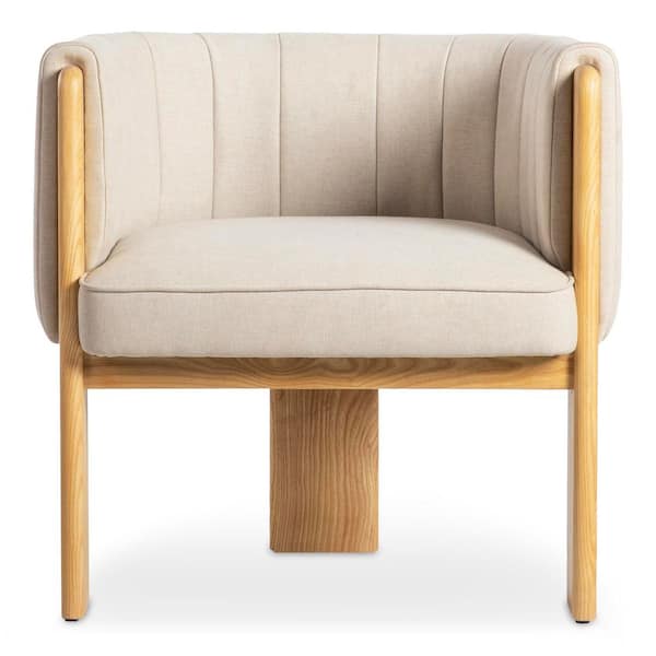 Maddox Studio Canvas Beige Polyester Blend Accent Chair with 70s-Inspired Sculptural Design