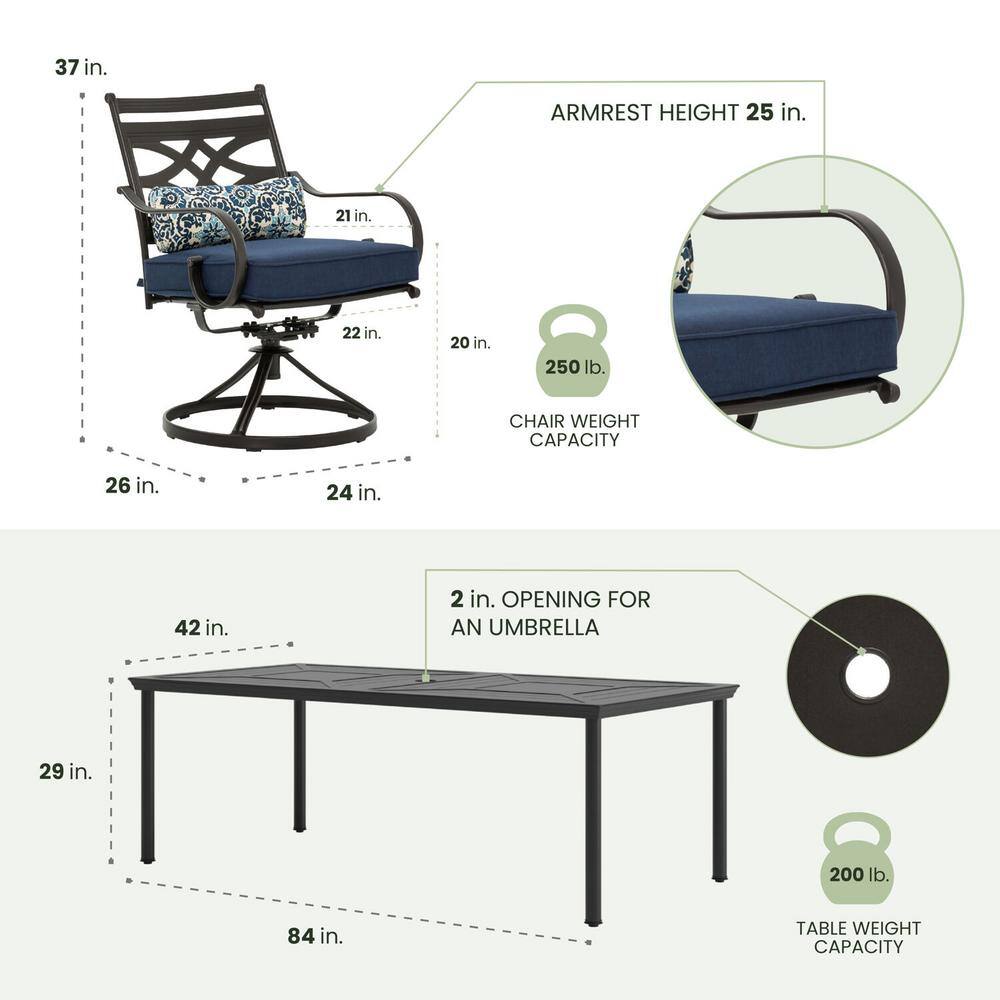 Montclair Navy Blue 9-Piece Steel Outdoor Dining Set with Swivel Rockers