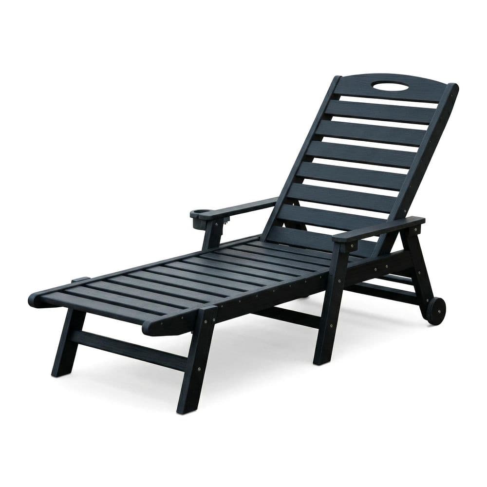Black HDPE Outdoor Lounge Chair with Reclining Backrest for Patio, Garden, Backyard price history on PriceWatchPro