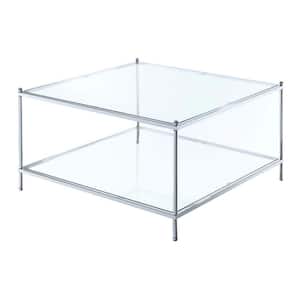 Royal Crest 32 in. Clear Glass and Chrome Square Glass Coffee Table with Shelf