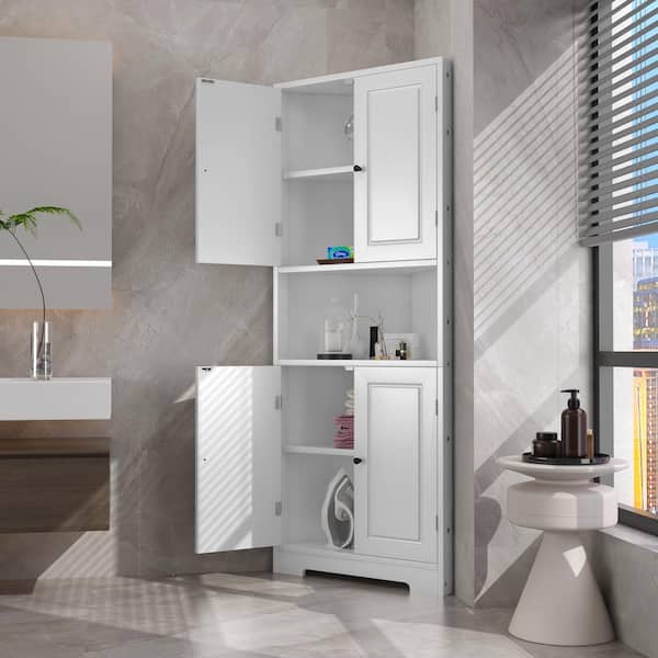 Qualler 25 in. W x 15 in. D x 63 in. H White Wood Corner Linen Cabinet with Adjustable Shelf