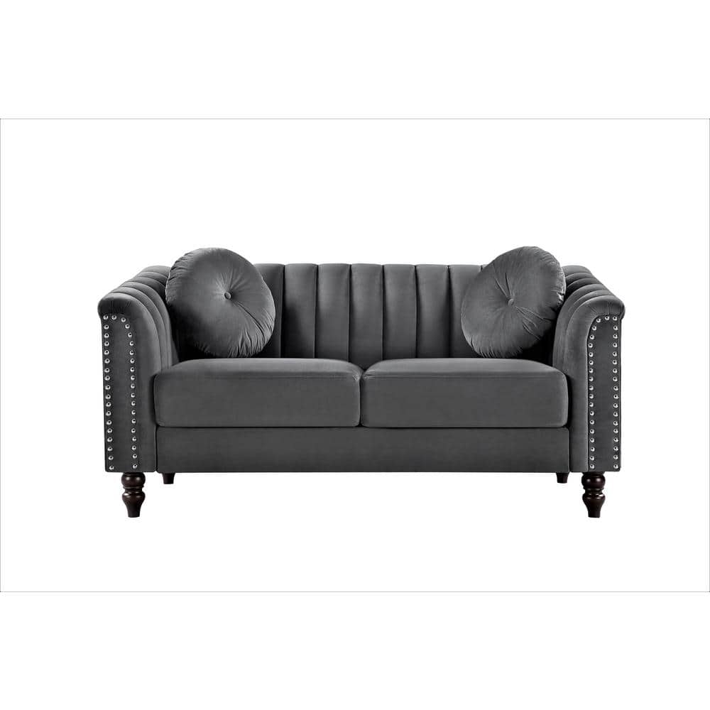 US Pride Furniture Hills 61.4 in. Gray Velvet 2Seater Loveseat with