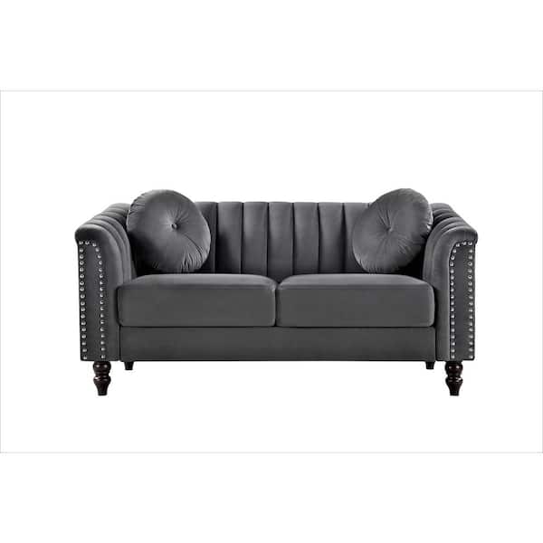 US Pride Furniture Hills 61.4 in. Gray Velvet 2-Seater Loveseat with Tufted Back