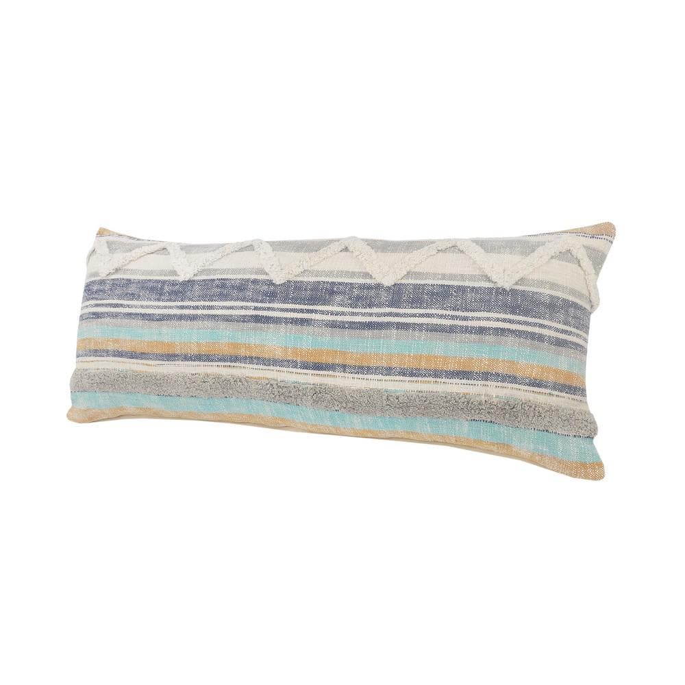 Rustic Coast Blue Cotton Tufted Chevron Throw Pillow, 14 x 36 inch