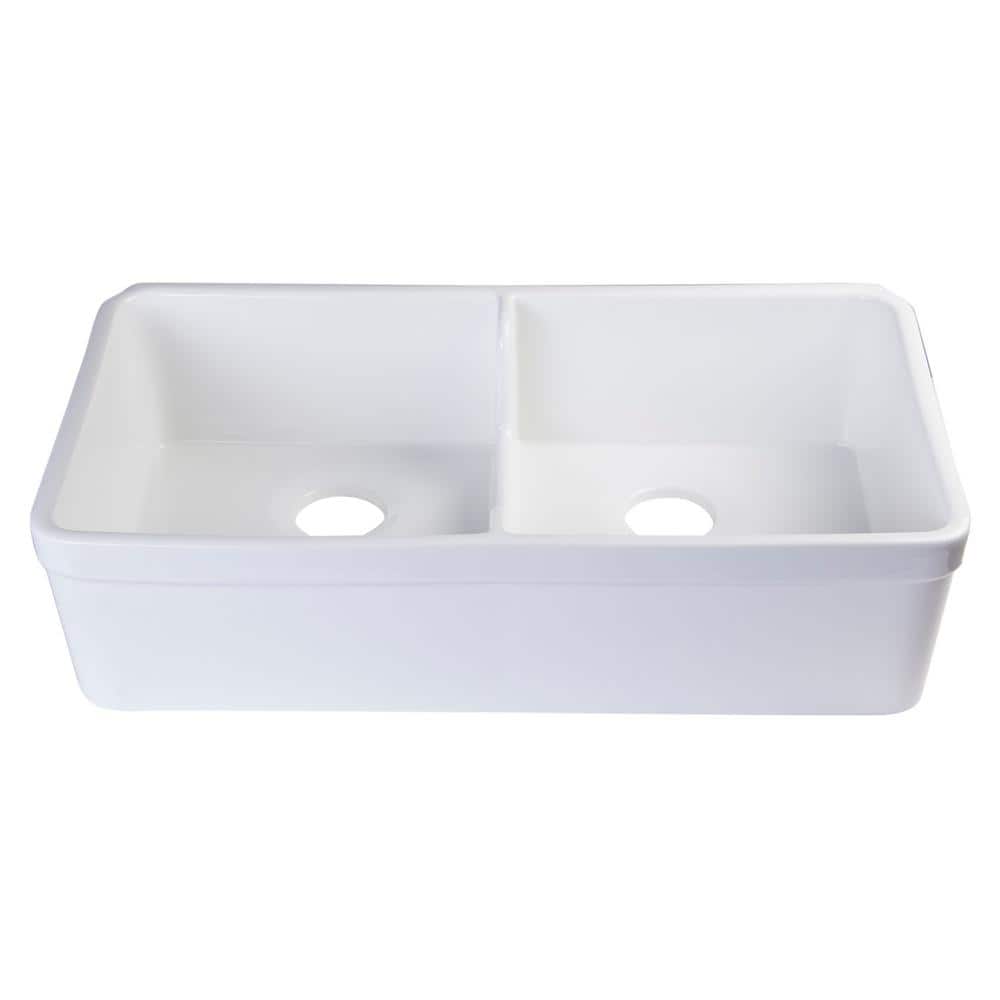 32'' White Fireclay Double Bowl Farmhouse Sink
