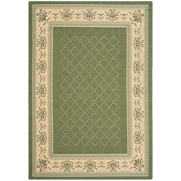 Courtyard Olive/Natural 8 ft. x 11 ft. Border Indoor/Outdoor Patio  Area Rug