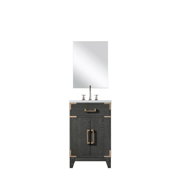 Fossa 20 in. W x 18 in. D Black Oak Single Bath Vanity with Acrylic Top, 18 in. Mirror and Faucet Set
