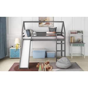 Charlie Gray Twin Loft Bed with Slide 72 in. H x 77 in. W x 42 in. D