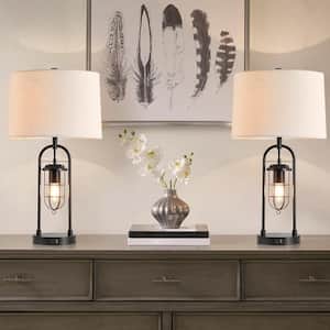 26 in. Industrial Blackened Bronze Table Lamp with USB Ports (Set of 2)