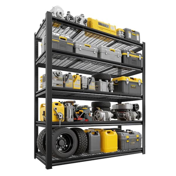 5-Tiers Heavy Duty Metal Adjustable Garage Pantry Organizer Shelving Unit in Black (55 in. W x 84 in. H x 24 in. D)