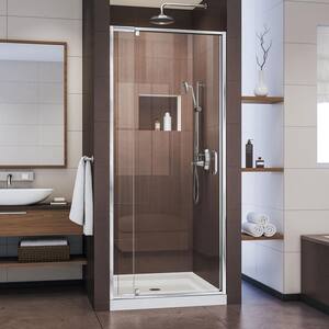 Flex 32 in. x 32 in. x 74.75 in. Framed Pivot Shower Door in Chrome with Center Drain White Acrylic Base