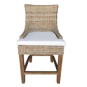Alfresco 39.75 in. Kubu Grey Full Back Rattan Frame Counter Height (24-27 in.) Counter Stool with Fabric Seat