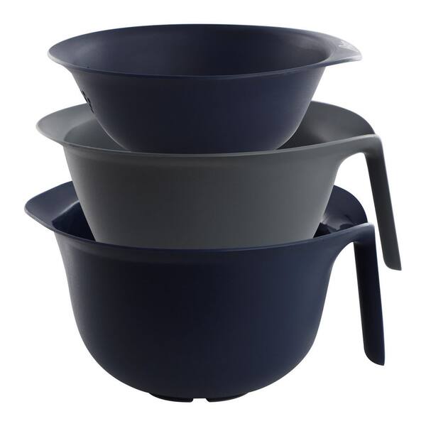 3 Piece Nestable Plastic Colander and 3 Quart Bowl Set in Dark Blue
