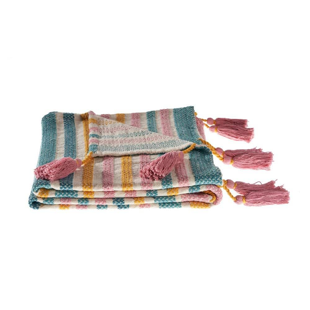 Coastal Striped Cotton Throw Blanket in Multi-Color, 50" x 60"