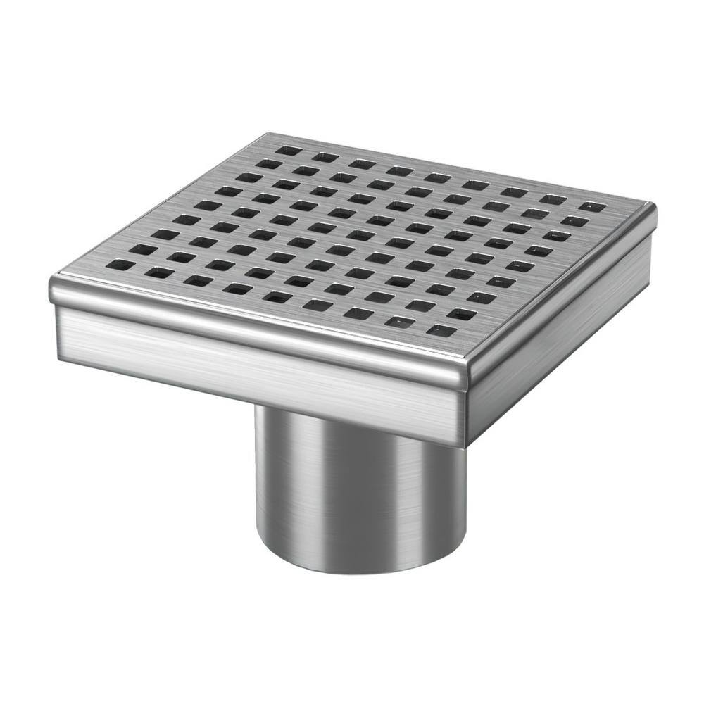Fibetter Square Shower Drain 4-1/4 Inch SUS 304 Stainless Steel Grid Pattern with Hair Strainer Square Drain for Shower Brushed Gold 