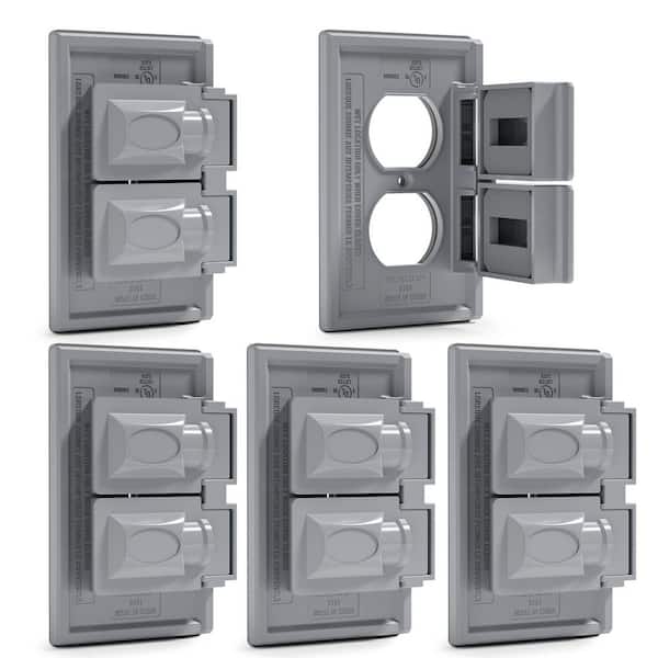 ELEGRP 1-Gang Horizontal Duplex Weatherproof Wall Plate Cover, Outdoor Electrical Outlet Cover, UL Listed (5-Pack,Gray)