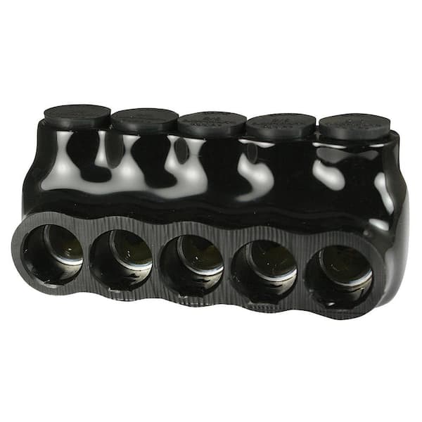 6 - 2/0 AWG 5-Ports UL 486 Multi-Tap Connector Insulated Single Sided Entry, Black