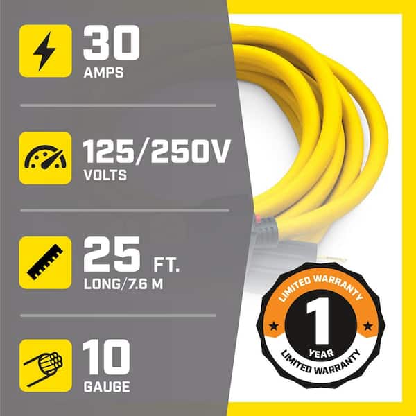 25 ft. NEMA L14-30P to 4x 5-20R Generator Cord in Yellow