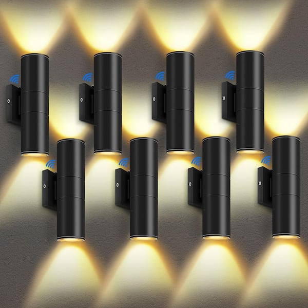 HKMGT Black Dusk to Dawn Outdoor Hardwired Cylinder Wall Lantern