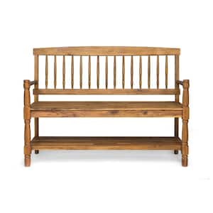 Imperial 2-Person Teak Brown Wood Outdoor Bench with Shelf