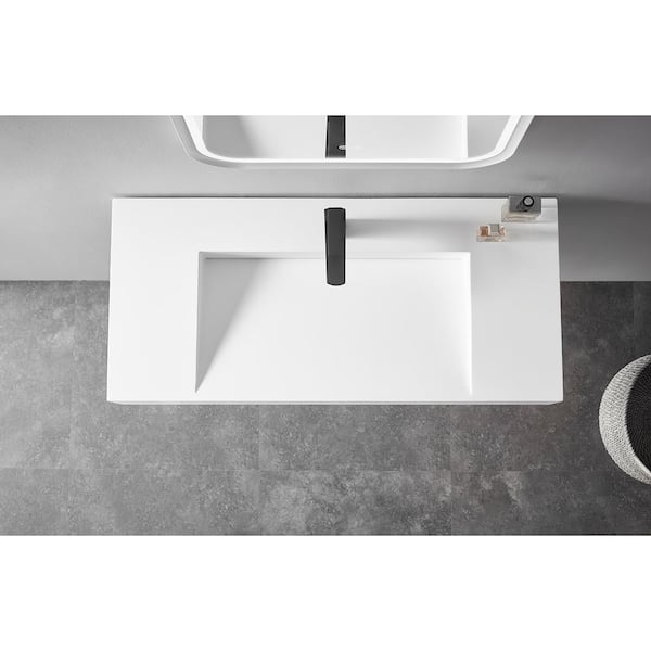 Serene Valley SVWS604-24WH 24 in. Wall-Mount Solid Surface Bathroom Sink with Built-in Towel Bar Sink Finish: White
