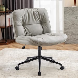 PU Leather Adjustable Height Wide Seat Criss Cross Task Chair in Khaki-Grey with Armless & Changeable Feet