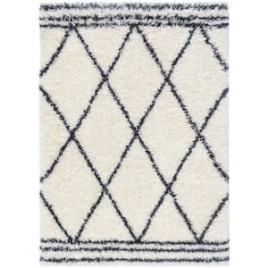 Rue Sedona Moroccan Ethnic Shag Ivory Grey 3 ft. 11 in. x 5 ft. 3 in. Area Rug