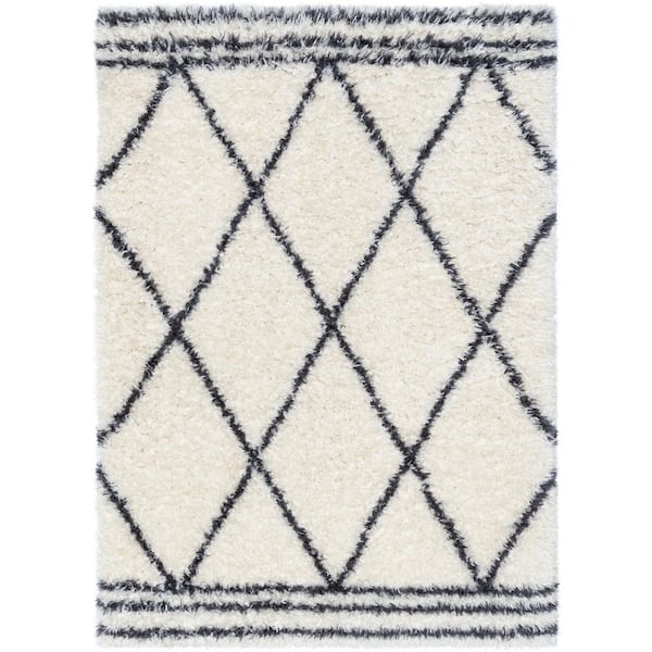 Well Woven Rue Sedona Moroccan Ethnic Shag Ivory Grey 3 ft. 11 in. x 5 ft. 3 in. Area Rug