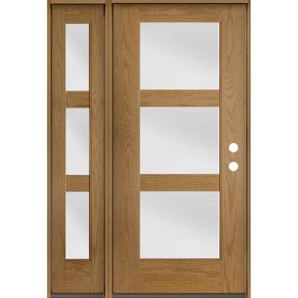 Krosswood Doors BRIGHTON Modern 50 in. x 80 in. 3-Lite Left-Hand/Inswing Satin Glass Bourbon Stain Fiberglass Prehung Front Door LSL