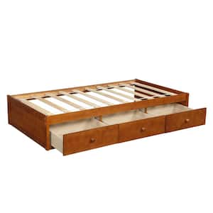 41.9 in. W Oak Twin Size Wooden Bed Frame For Kids and Adult, Platform Bed Frame with Drawers and Wooden Slats