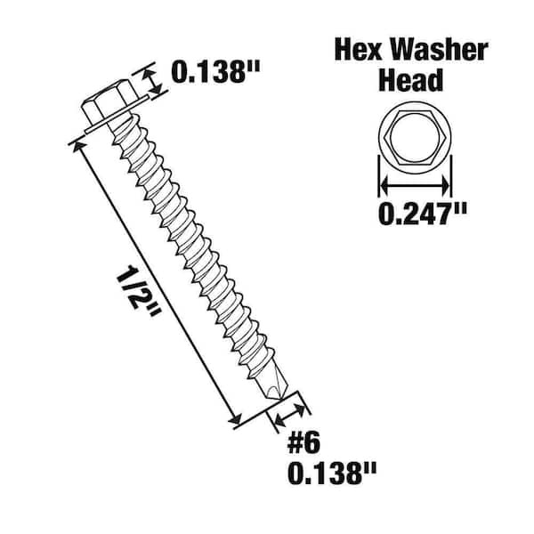 Everbilt #6 x 1/2 in. Zinc Plated Hex Head Sheet Metal Screw (100