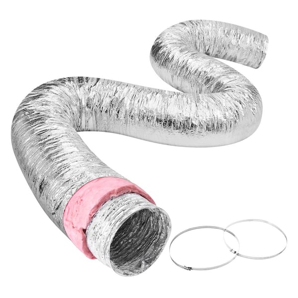 SKYSHALO Dryer Vent Hose, 8 in. Insulated Flexible Duct 25 ft. Long with 2 Duct Clamps, Heavy-Duty 3-Layer Protection for Heating