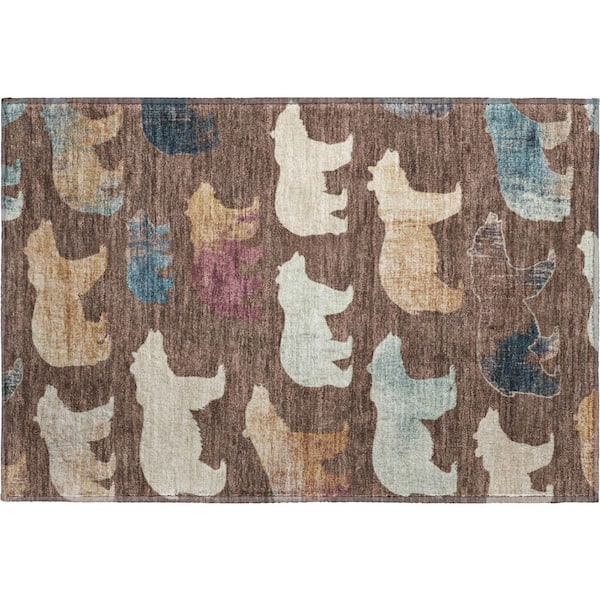 Mayfield Premium Machine Washable Abstract AMF2338 Chocolate 3 ft. x 4 ft. Area Rug