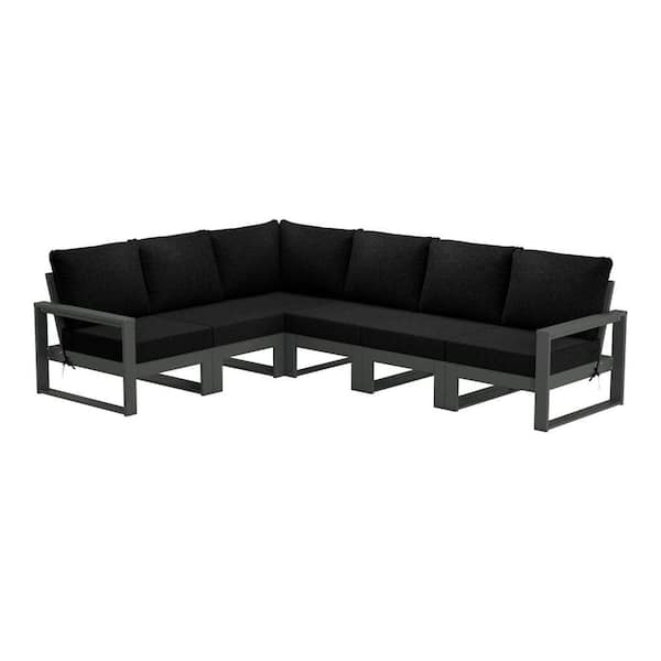 Endless Black Frame 6-Piece All Weather Plastic Outdoor Patio Modular Sectional Set with Black Cushions