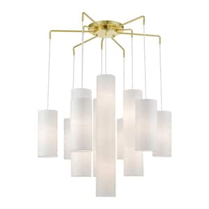 Crossbrooke 15-Light Satin Brass Extra Large Foyer Chandelier with Off-White Fabric Shades
