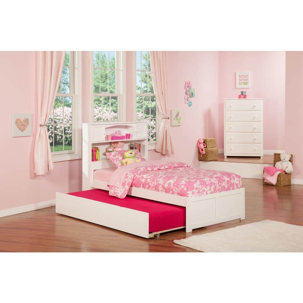Newport Twin Extra Long Bed with Footboard and Twin Extra Long Trundle in White