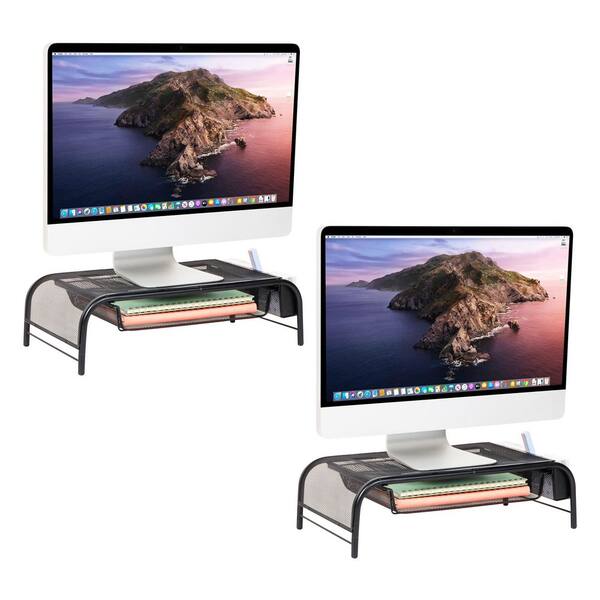 20 in. L x 11.5 in. W x 5.5 in. H Monitor Stand Laptop Riser with Paper Tray Metal, Black (2-Pack)