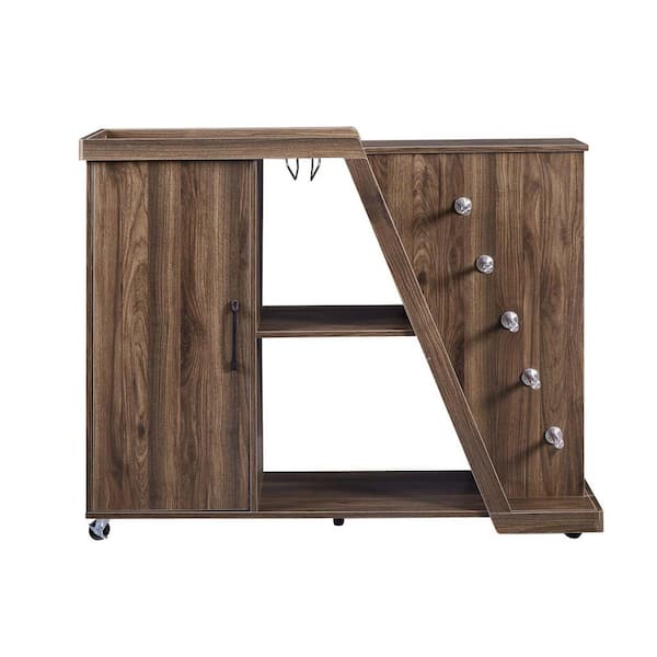 Unbranded Brown Kitchen Island Cart on Wheels with Adjustable Shelf and 5 Wine Holders