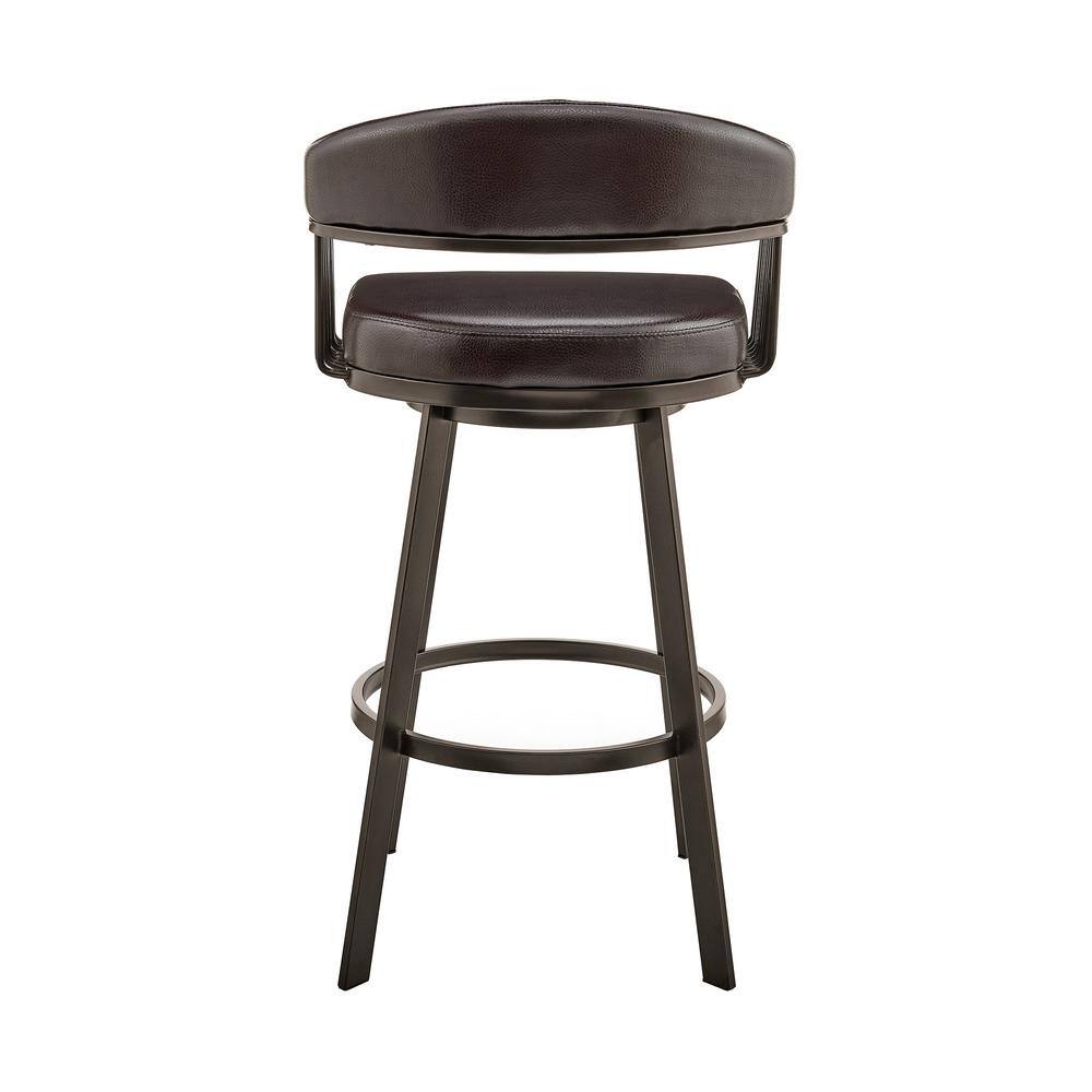 Java Brown Chocolate Swivel Bar Stool with Metal Accents