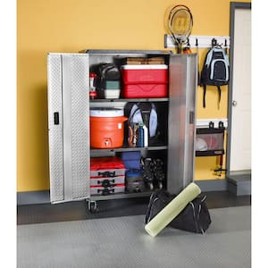 Ready-to-Assemble Steel Freestanding Garage Cabinet in Silver Tread with Casters (36 in. W x 66 in. H x 18 in. D)